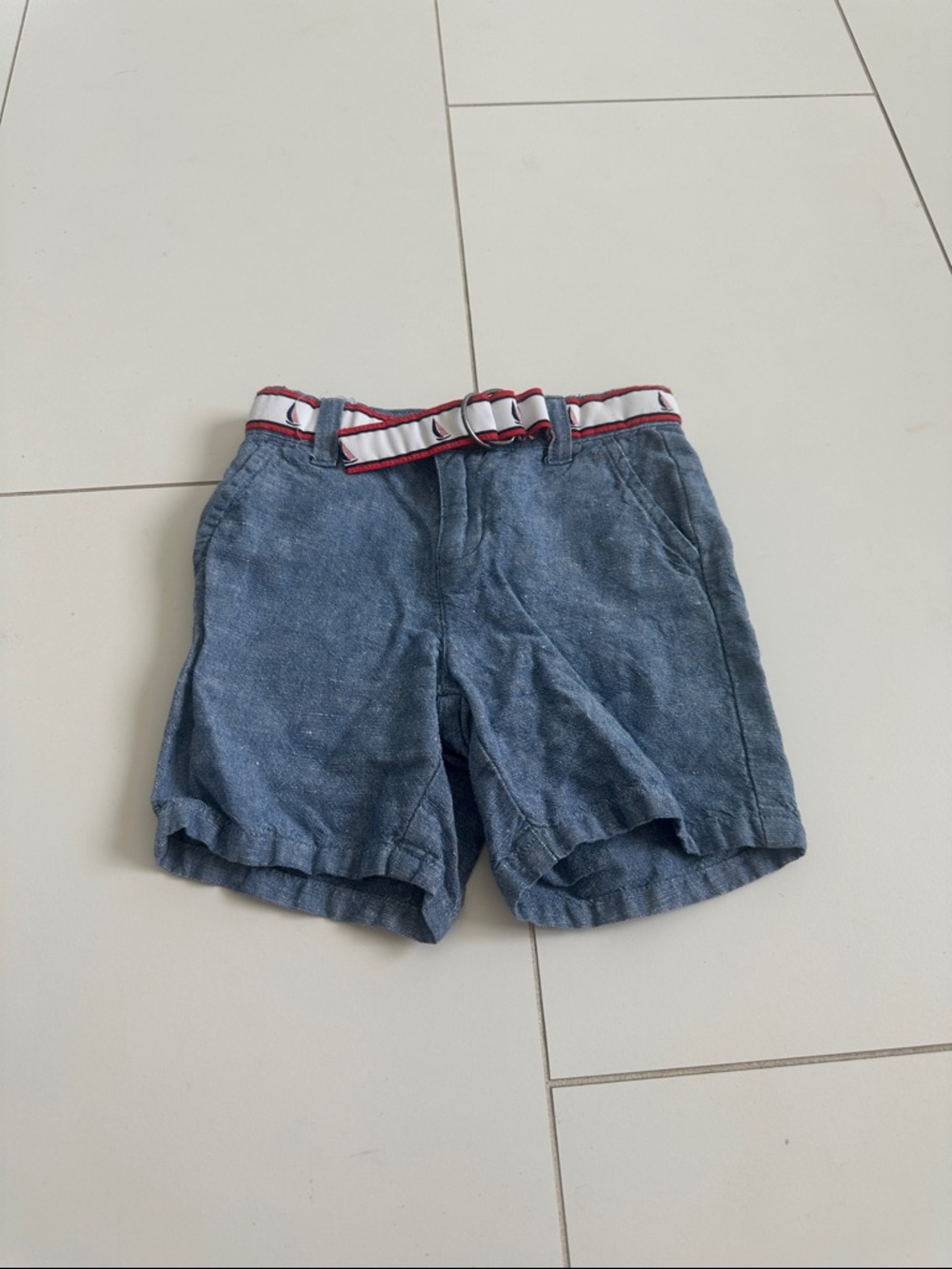 Janie and jack Blue Linen-Blend Shorts with Striped Belt 18/24m
